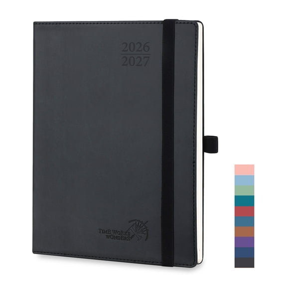 POPRUN Academic Planner 2026-2027, 6.5"x8.5", Weekly and Monthly Calendar (Jul.26-Jun.27), Flexible Cover, Monthly Tabs, 100 GSM Paper - Black