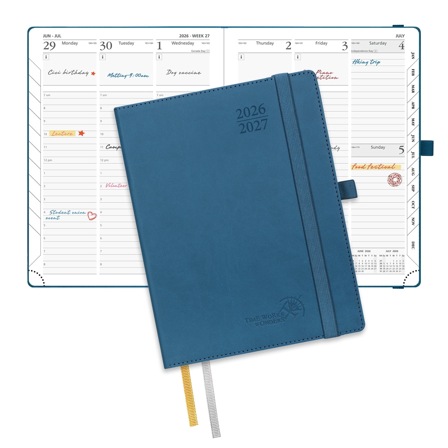 POPRUN Academic Planner 2026-2027, 6.5"x8.5", Weekly and Monthly Calendar (Jul.26-Jun.27), Flexible Cover, Monthly Tabs,100 GSM Paper - Night Sky Blue