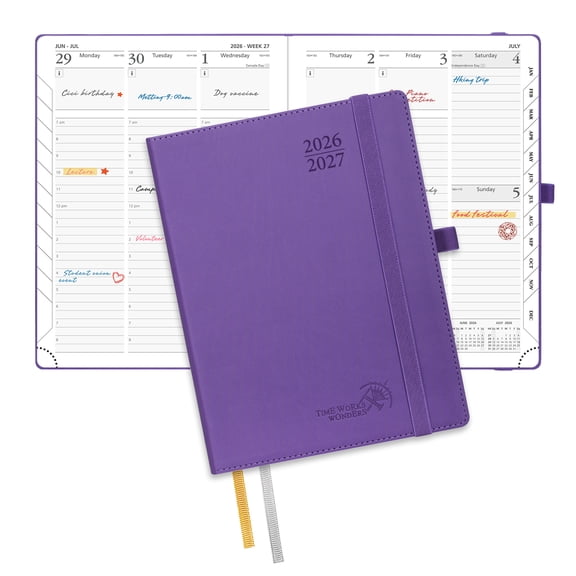 POPRUN Academic Planner 2026-2027, 6.5"x8.5", Weekly and Monthly Calendar (Jul.26-Jun.27), Flexible Cover, Monthly Tabs, 100 GSM Paper - Purple