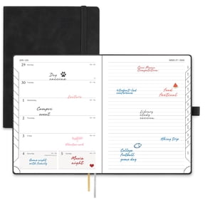 POPRUN Planner 2026-2027, Weekly and Monthly Academic Planner Calendar Notebook (Jul.26-Jun.27), 6.5"x8.5", Inner Pocket, Monthly Tabs, Leather Soft Cover - Black