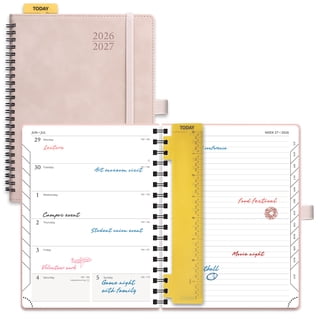 POPRUN Planner 2026-2027, Weekly and Monthly Academic Planner Calendar Notebook, Jul.26-Jun.27, 6.5" x 8.5", Inner Pocket, Monthly Tabs, Spiral Leather Cover - Soft Pink