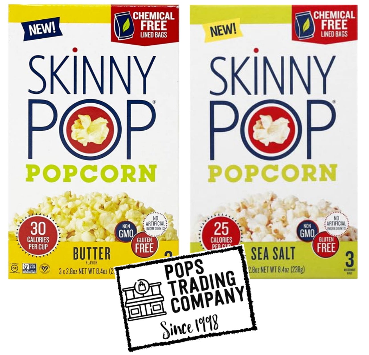 POPS TRADING COMPANY Since 1998 SkinnyPop Butter & Sea Salt Microwave