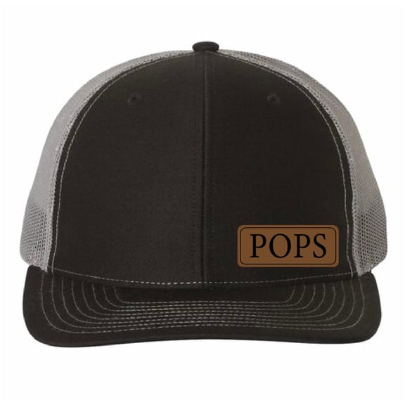 POPS Vegan Leather Patch Cap, Richardson 112, Richardson Hat, Dad Hat, Dad Gift, Dad Birthday Gift, Richardson Cap, Leather Richardson, Black Charcoal