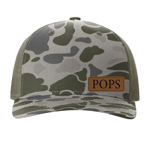 POPS Vegan Leather Patch Cap, Richardson 112, Richardson Hat, Dad Hat, Dad Gift, Dad Birthday Gift, Richardson Cap, Leather Richardson, Marsh Camo