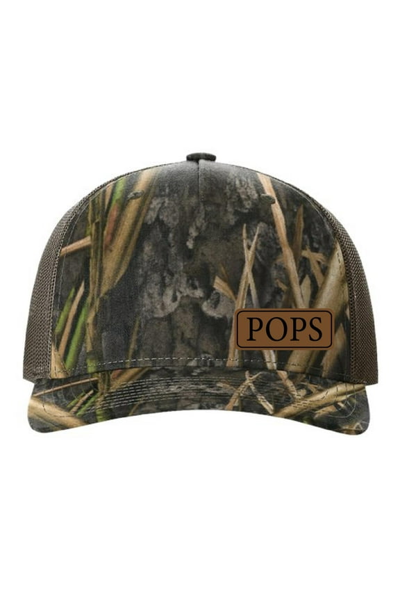 POPS Vegan Leather Patch Cap, Richardson 112, Richardson Hat, Dad Hat, Dad Gift, Dad Birthday Gift, Richardson Cap, Leather Richardson, Richardson Hat, Richardson Cap (Oak/Brown)