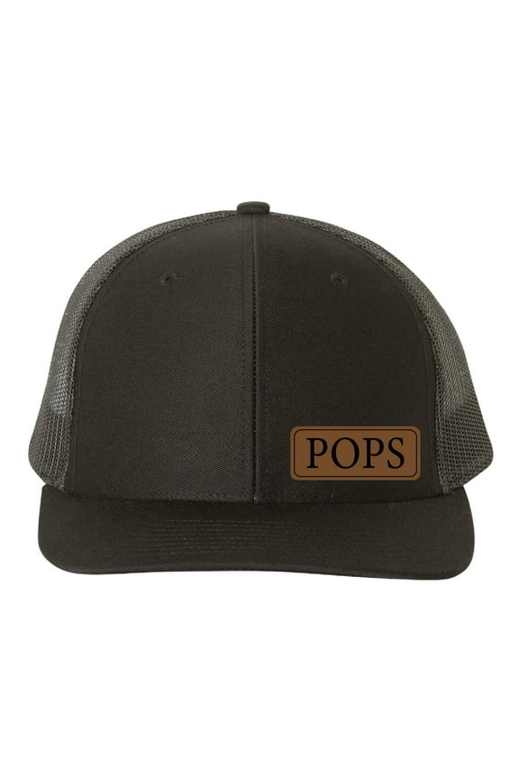 POPS Vegan Leather Patch Cap, Richardson 112, Richardson Hat, Dad Hat, Dad Gift, Dad Birthday Gift, Richardson Cap, Leather Richardson, Solid Black