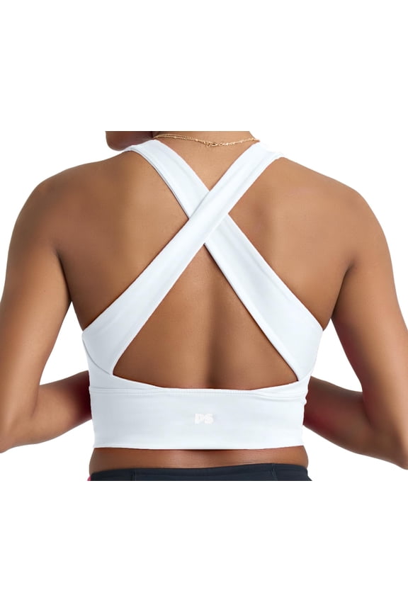 Long Line Sports Bra Women, Workout Crop Tops for Women Longline Criss Cross Gym Yoga Tops with Built in Bra for Running Pilates White Light, Large