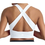 POPSUGAR Long Line Sports Bra Women, Workout Crop Tops for Women Longline Criss Cross Gym Yoga Tops with Built in Bra for Running Pilates White Light, XLarge