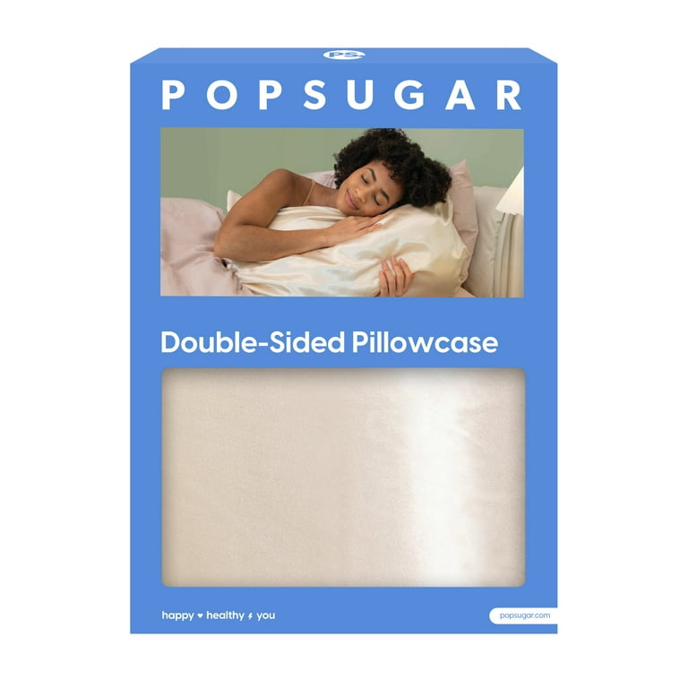 POPSUGAR Quality Pillowcase Double Sided Satin and Terry Cloth Design Beige Standard Size Walmart