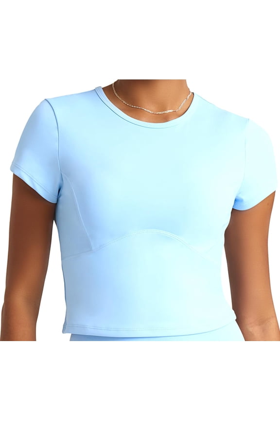 Short Sleeve Athletic Tops for Women, Fitted Feminine Seamed Workout Shirts Breathable Gym Running Yoga Tshirts Dawn, Medium