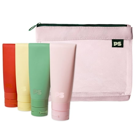 Popsugar Travel Bottles Set - 5 Pack Compact Leak-Resistant Silicone Travel Bottles for Toiletries