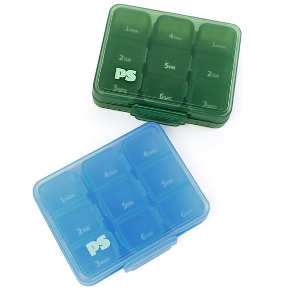 Popsugar Travel Pill Organizer - 2 Piece Travel Pill Box 7 Compartments Easy To Open Vitamin Box