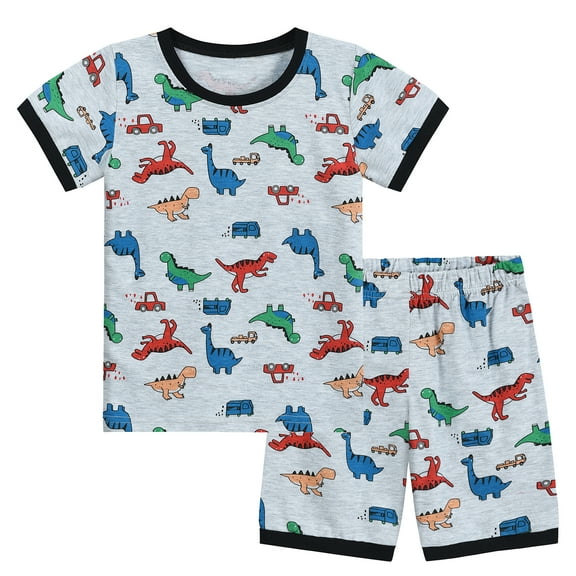 DDSOL Boy Pajamas Dinosaur Pjs Cotton Short Sleeves 2-Pieces Sleepwear Sets Gray 6T
