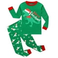 thumbnail image 1 of POPTEM Kids Christmas Pajamas Dinosaur Graphic Holiday Sleepwear 2-Piece Green Size 6, 1 of 8