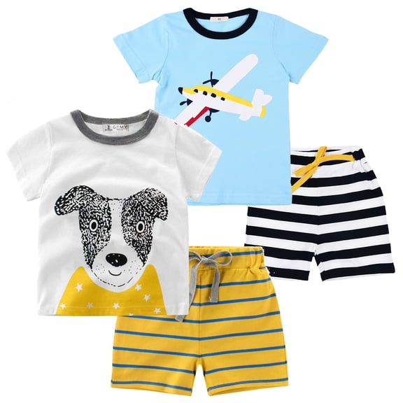POPTEM Boys Pajamas Short Sleeve Puppy Airplane Pjs Cotton Sleepwear Sets 2-Pack 6T