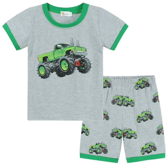 POPTEM Boys Pajamas Short Sleeve Tractor Pjs Cotton Sleepwear Sets 2-Pieces Green 6T