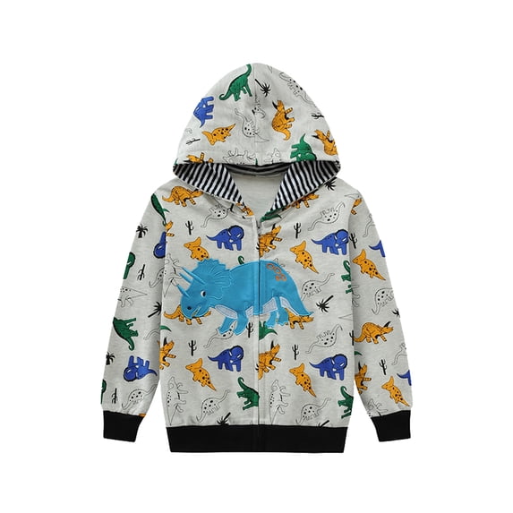 POPTEM Dinosaur Hoodies Toddler Boys Jacket Zip Up Hooded Sweatshirt Graphic Hoodies Kids Clothes 4T