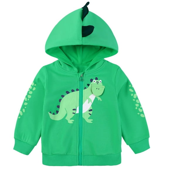 POPTEM Dinosaur Hoodies for Kids Zip-up Jacket Toddler Boys Sweatshirt Cotton Fall Clothes Green 3T