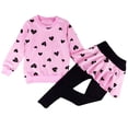 thumbnail image 1 of POPTEM Girls 2-Piece Clothes Pink Sweatshirt and Leggings Sets Heart Print Outfits Size 7, 1 of 9
