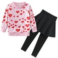thumbnail image 1 of POPTEM Girls 2-Piece Clothes Heart Print Sweatshirts and Leggings Sets Pink Outfits Size 10, 1 of 9