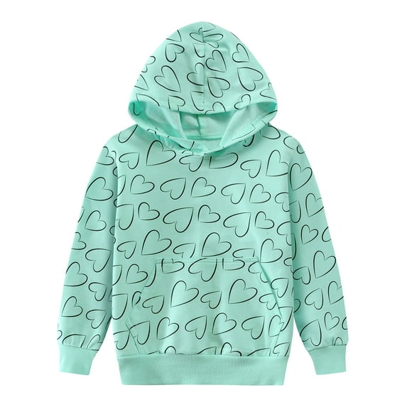 POPTEM Girls Hoodie with Pocket Sweatshirt Heart Long Sleeve Shirt Cotton Hooded Top 6T