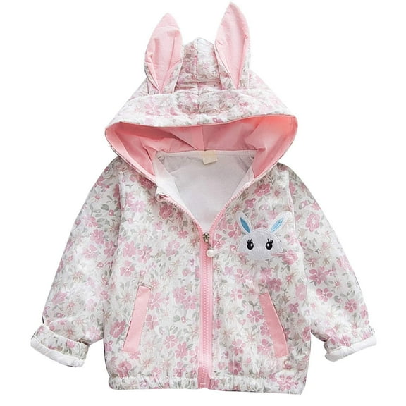 POPTEM Girls Lightweight Jackt Zip Up Hoodie Outwear Hooded Windbreaker Pink 5T