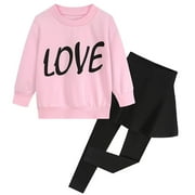 POPTEM Girls 2-Piece Sweatshirt and Leggings Sets Graphic Outfits Pink Size 7