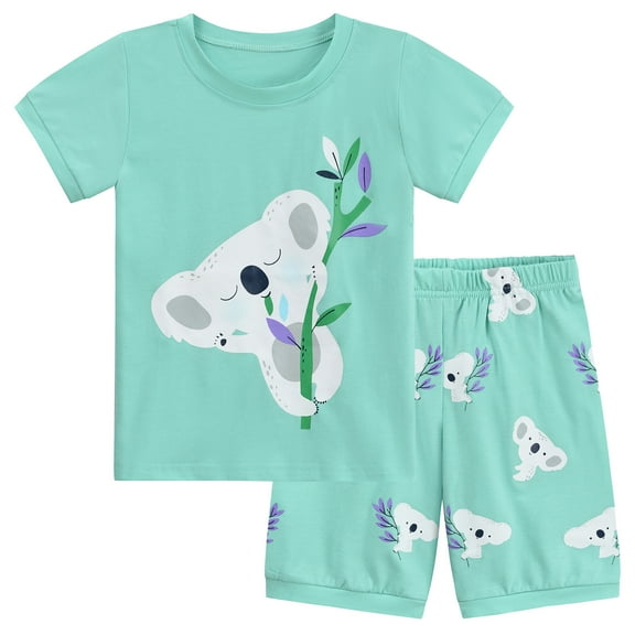 DDSOL Girls Pajamas Short Sleeves Koala Pjs Cotton 2-Piece Sleepwear Sets Mint Green 6T