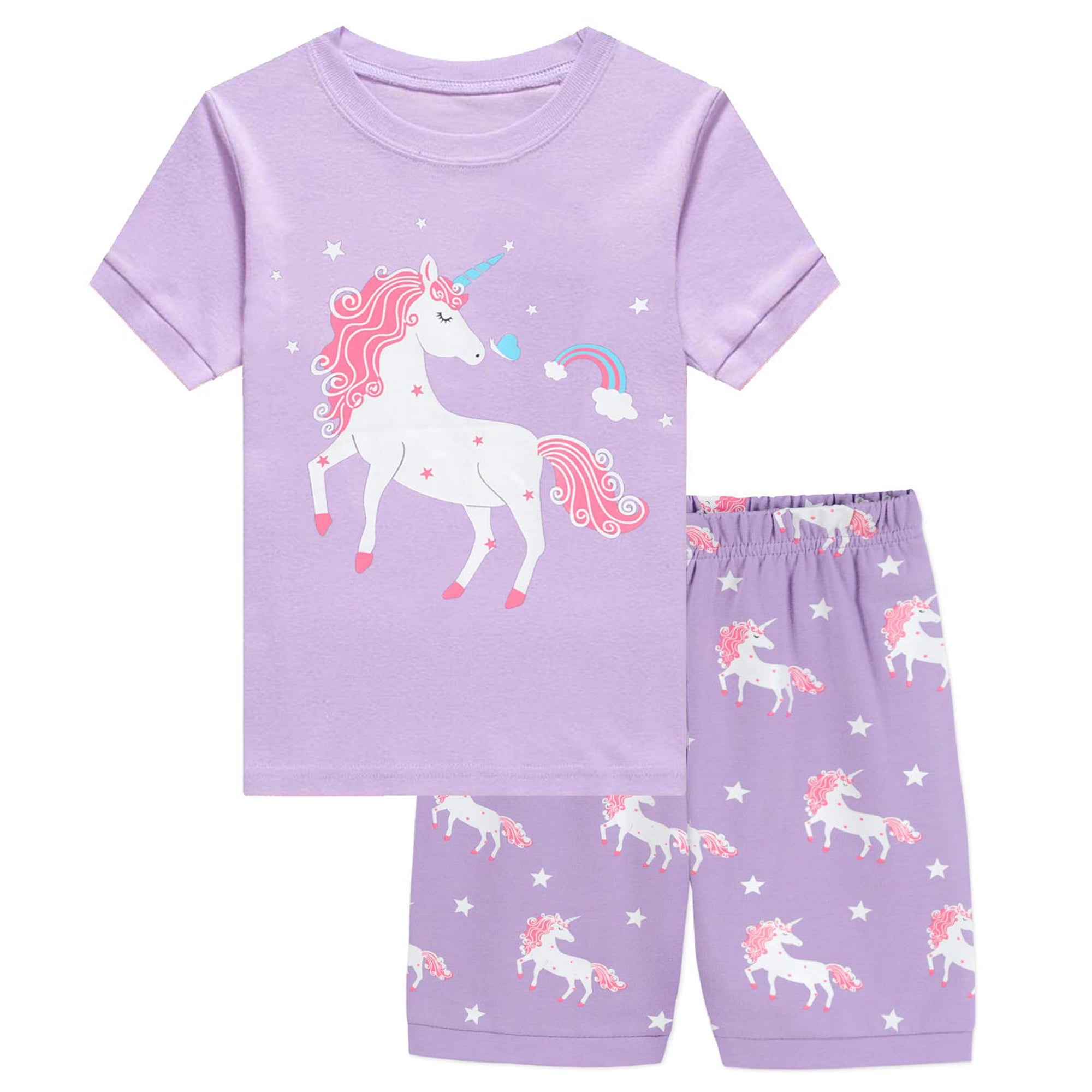 POPTEM Girls Pajamas Unicorn Graphic Short Sleeves Pjs 2-Pieces ...