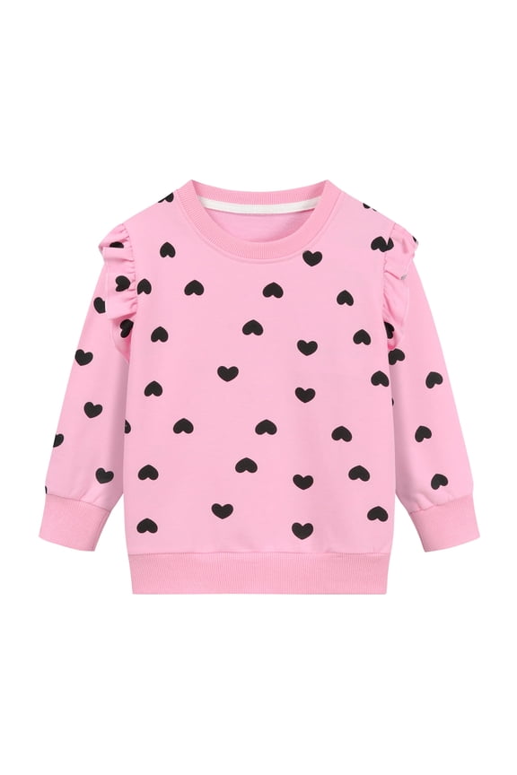 Girls Valentines Day Sweatshirts Heart Graphics Long Sleeves Shirt Pink Size 6