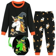 POPTEM Halloween Pajamas for Kids Glow in the Dark Unicorn Printed Long Sleeve Cotton Sleepwear for Boys Girls 7T