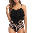 thumbnail image 1 of POPTEM High Waisted Swimsiut for Women Leopard Print Bikini Set Two Piece Ruffled Bathing Suits Black Top and Bottoms XL, 1 of 6