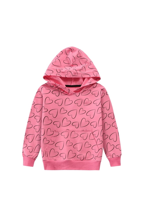 Toddler Girls Valentines Day Hoodie Heart Print Long Sleeve Shirt Pink 3T