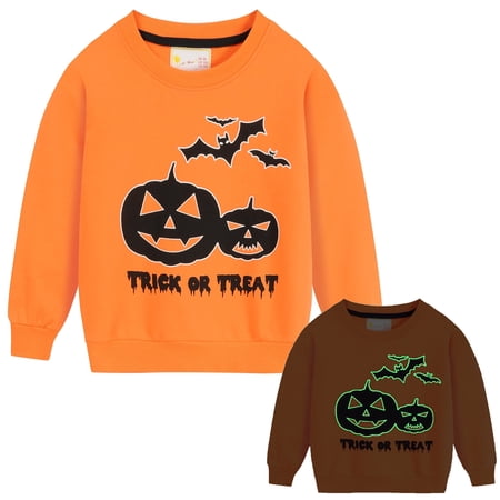 POPTEM Kids Halloween Sweatshirt Glow in the Dark Long Sleeve Shirts Orange 6T