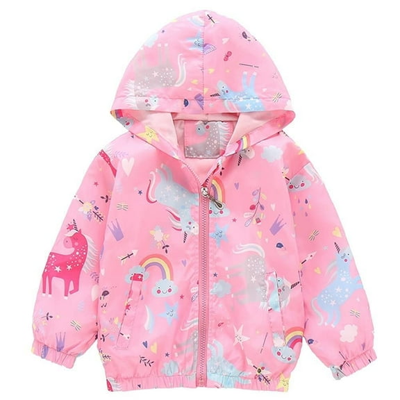 POPTEM Little Girls Jacket Zip Up Graphic Hoodie Casual Windbreaker Pink 6T