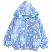 POPTEM Girs Windbreaker Hooded Lightweight Outwear Zip Up Jacket Blue 6T