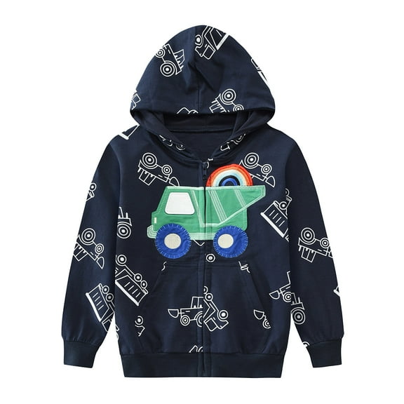 POPTEM Sweatshirt for Boys Zip-up Hoodies Truck Graphics Jacket with Pocket Kids Fall Clothes Navy Blue 6T