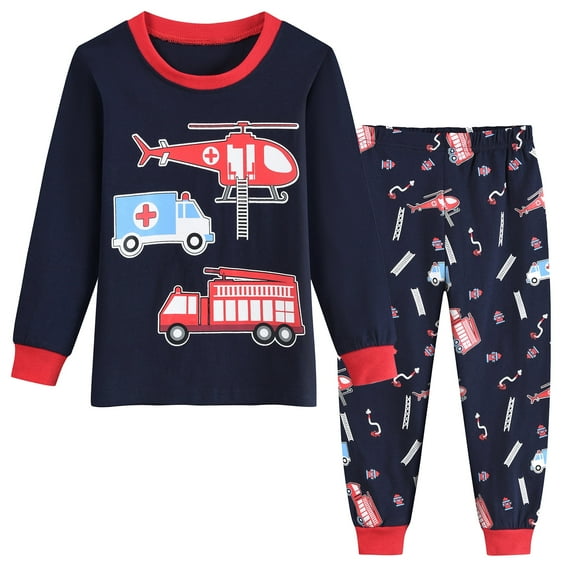 POPTEM Toddler Boy Pajamas Long Sleeves Helicopter Pjs Cotton Sleepwear 2-Piece 3T