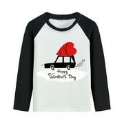 POPTEM Toddler Boy Shirt for Valentine's Day Long Sleeve Car Print Crewneck Cotton Tops Black 3T