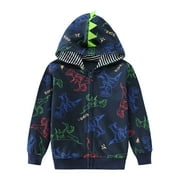 POPTEM Toddler Jacket Boys Hoodies Zip-up Dinosaur Graphics Hooded Sweatshirt Kids Clothes 4T
