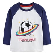 POPTEM Toddler Boys Graphic Tees Long Sleeves Shirts Football Print Tops White 2T