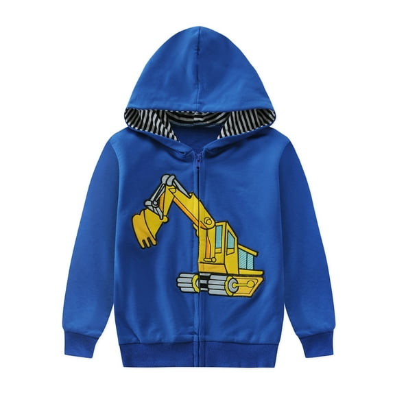 POPTEM Toddler Boys Hoodie Front Zipper Excavator Jacket Kids Clothes Blue 2T