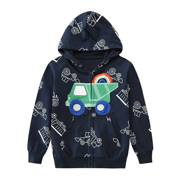 Toddler Boys Hoodies Zip-up Jacket with Pocket Truck Hooded Sweatshirt Kids Fall Clothes Navy Blue 2T