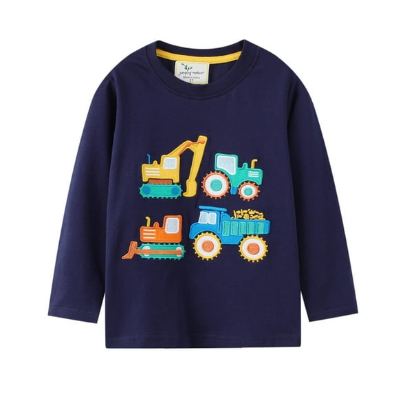 POPTEM Toddler Boys Long Sleeve T-Shirt Excavator Pullover Cotton Shirt Casual Tops Fall Clothes 2T