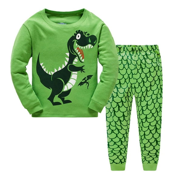 POPTEM Toddler Boys Pajamas Dinosaur Shirt Long Pants Cotton Sleepwear for Kids 2-Piece 3T