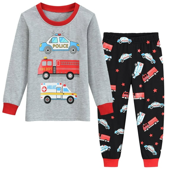 POPTEM Toddler Boys Sleepwear Police Car Print Shirt Long Pants Cotton Pajamas for Kids 5T