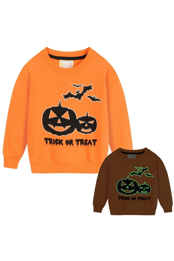 Toddler Halloween Sweatshirt Glow in the Dark Long Sleeve Shirts Orange 5T