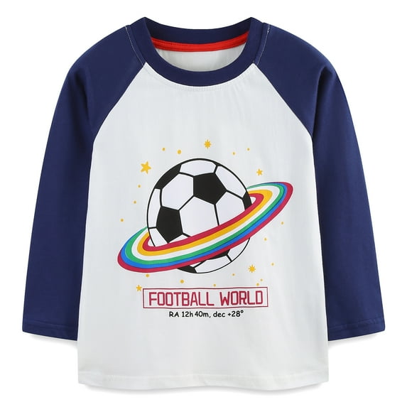 POPTEM Toddler Boys T-Shirts Long Sleeves Football Graphic Cotton Tops White 4T