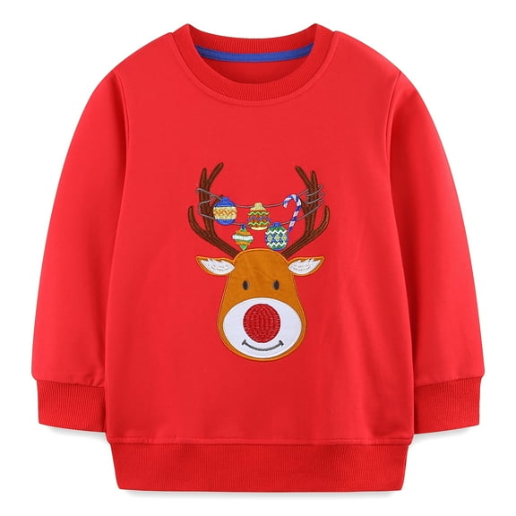 POPTEM Toddler Christmas Sweatshirt Boys Girls Reindeer Long Sleeve Shirt Crewneck Toddler Clothes 2T