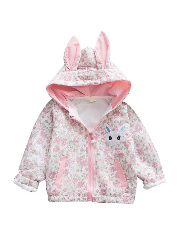 Toddler Girl Jacket Zip Up Graphic Hoodie Bunny Outwear Windbreakers Pink 2T
